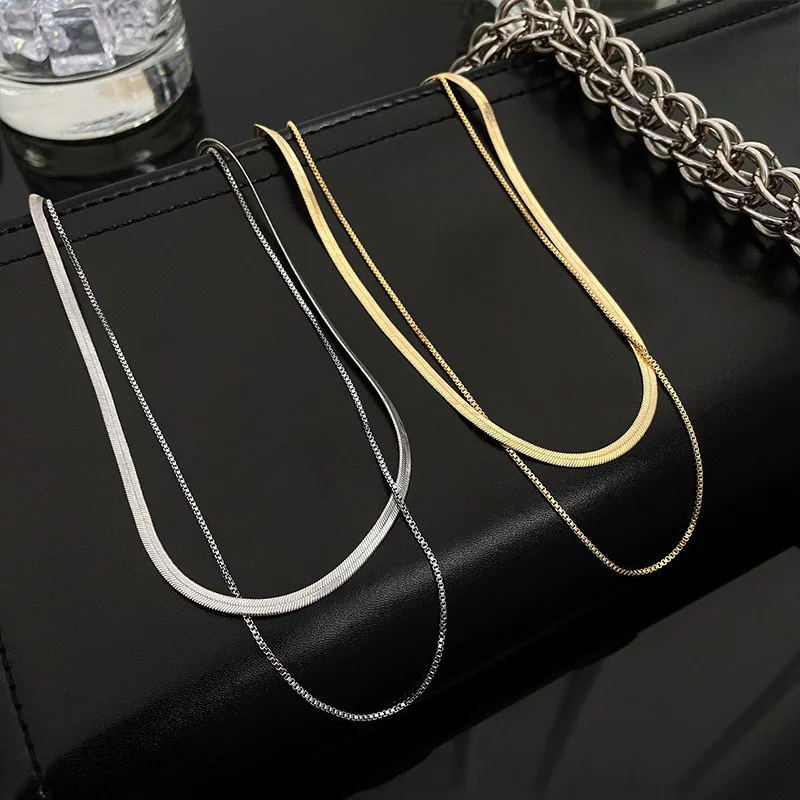 

AIMGAL Simple double ply wear snake-bone necklace female personality hip hop short necklace