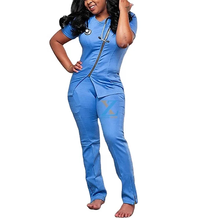 

Women's Scrub Set - Multi Pocket Cargo Pants & Stylish Mock Wrap Top
