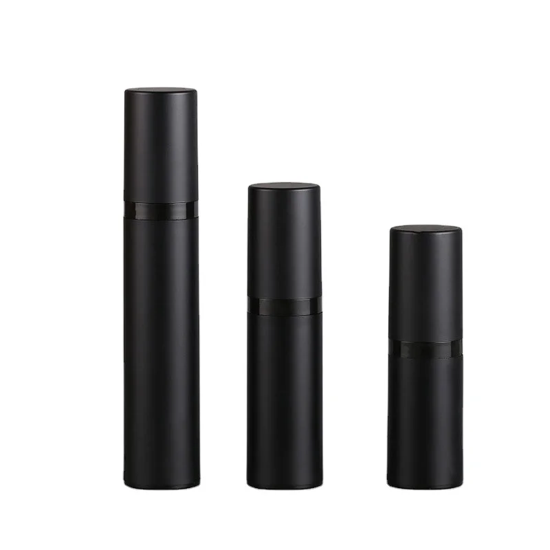 Matte Frosted Airless Pump Spray Bottle 15ml 30ml 50ml Black Cosmetic Screen Printing Shampoo Bottles Round Plastic Cap 480 YL