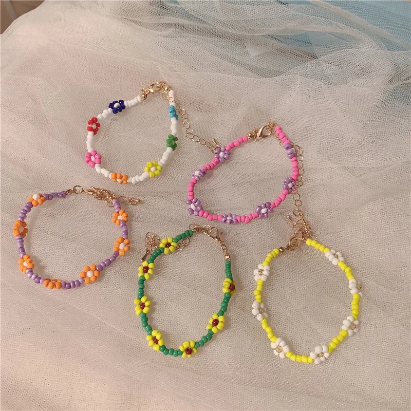 

OUYE Korean retro color beaded bracelet girl rice bead flower bracelet jewelry female Wholesale, Colorful