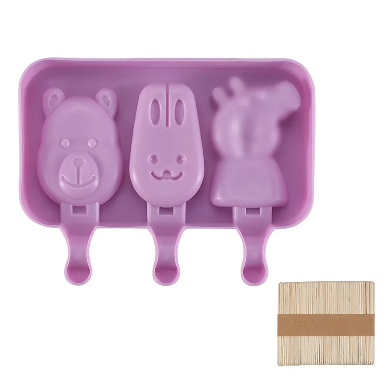 

Silicone ice cream mold self made DIY old popsicle triple popsicle box cartoon combination ice cream with wooden stick mold