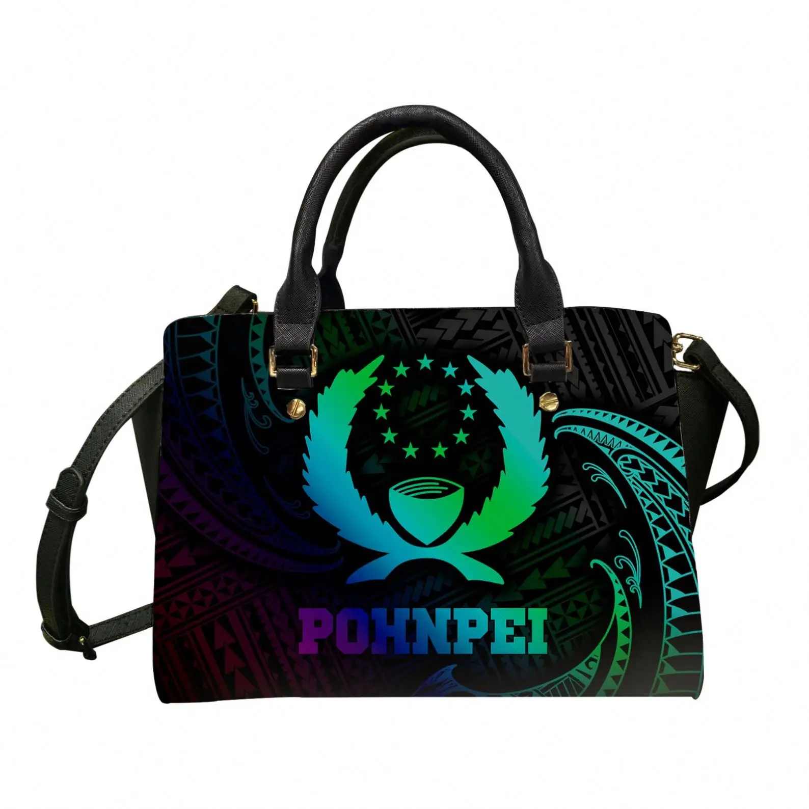 

Pohnpei Custom Handbags for Women Luxury Vintage Tribal Turquoise PU Leather Handbag Designers Big Hobo Purses Shoulder Bags, Accept custom made