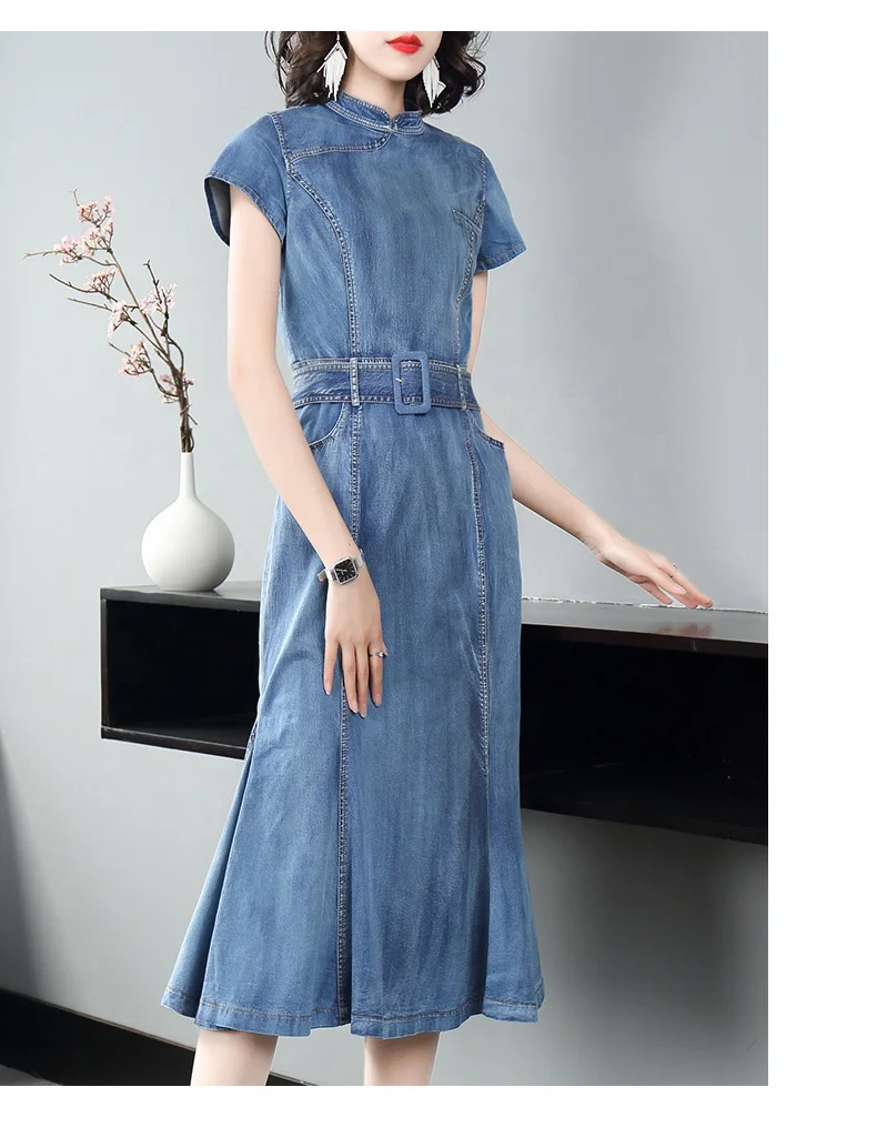 

High Quality Pockets Casual Denim Jean Dresses