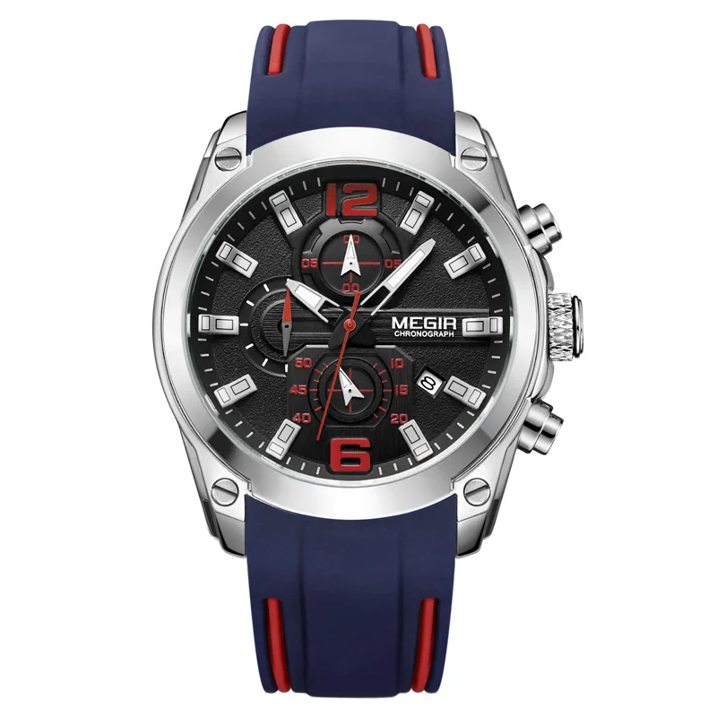 

MEGIR 2063 wholesale mens blue quartz watch low price Genuine Leather band Luminous chronometer water proof sports wristwatch