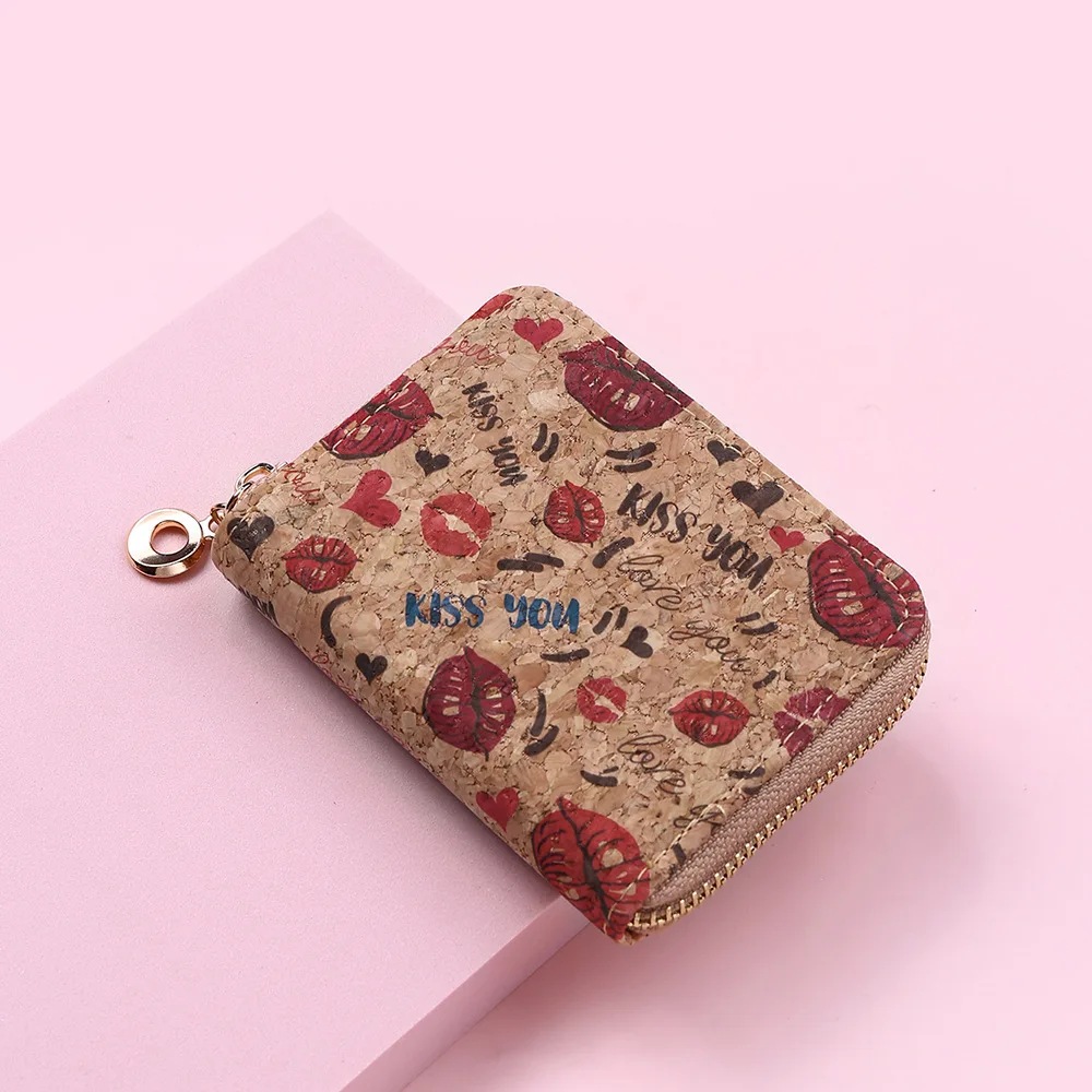 

Promotion 2021 new short wood grain Lip color printing wallet card holder zipper hand girl coin purse in stock, Red