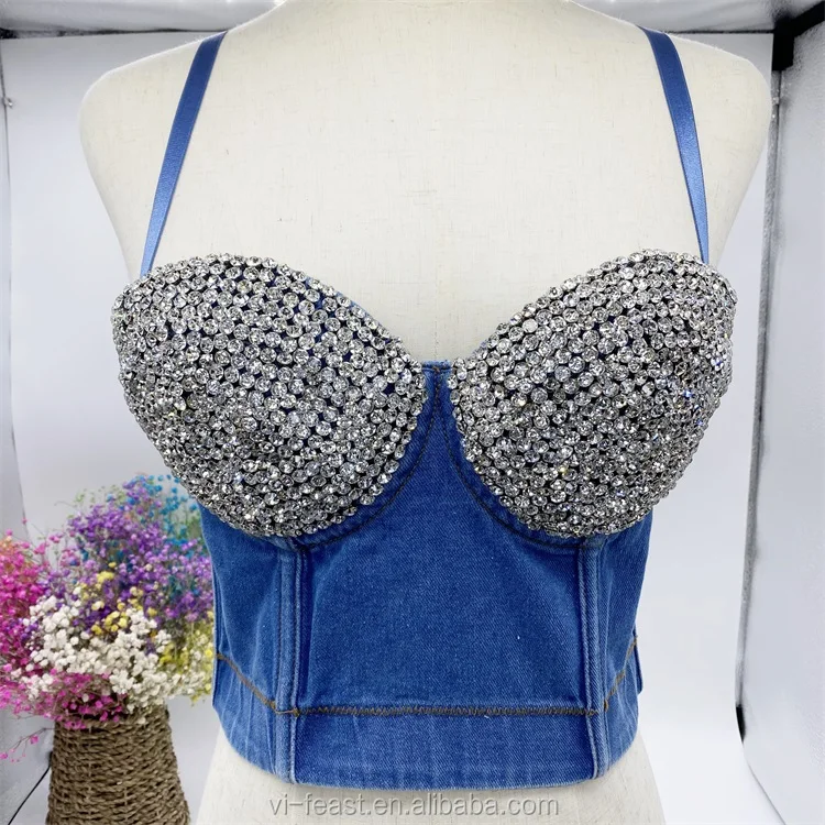 

NT1072 - Blue Denim Fashion Style Bra Push Up Bra Bustier Hot Sale Products high neck bra shapers Women's denim shapers