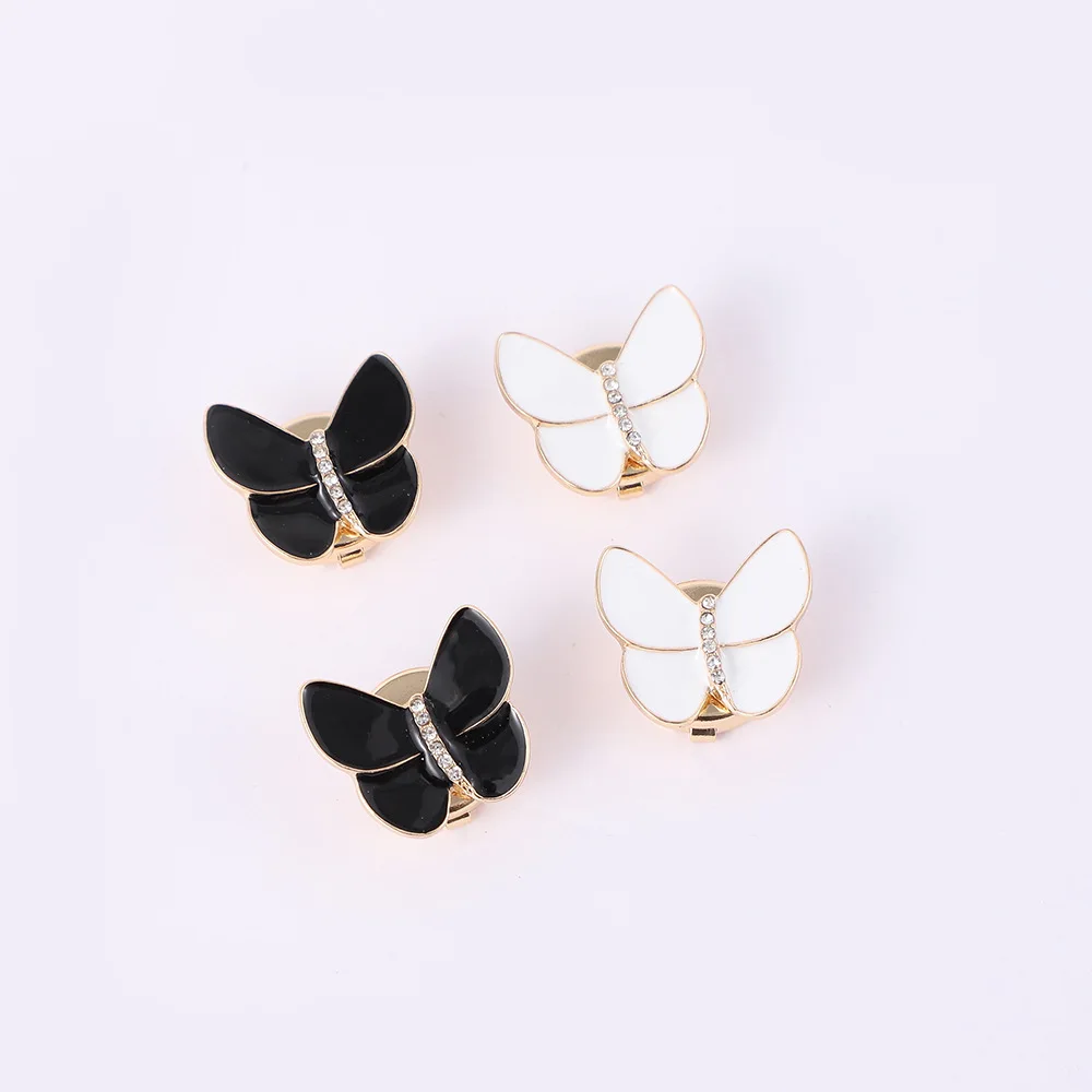 JFRB057 Butterfly Blackl/White Enamel Button Cover Accessories No Sew Detachable Clip Over Button Jewel for Shirts Dress