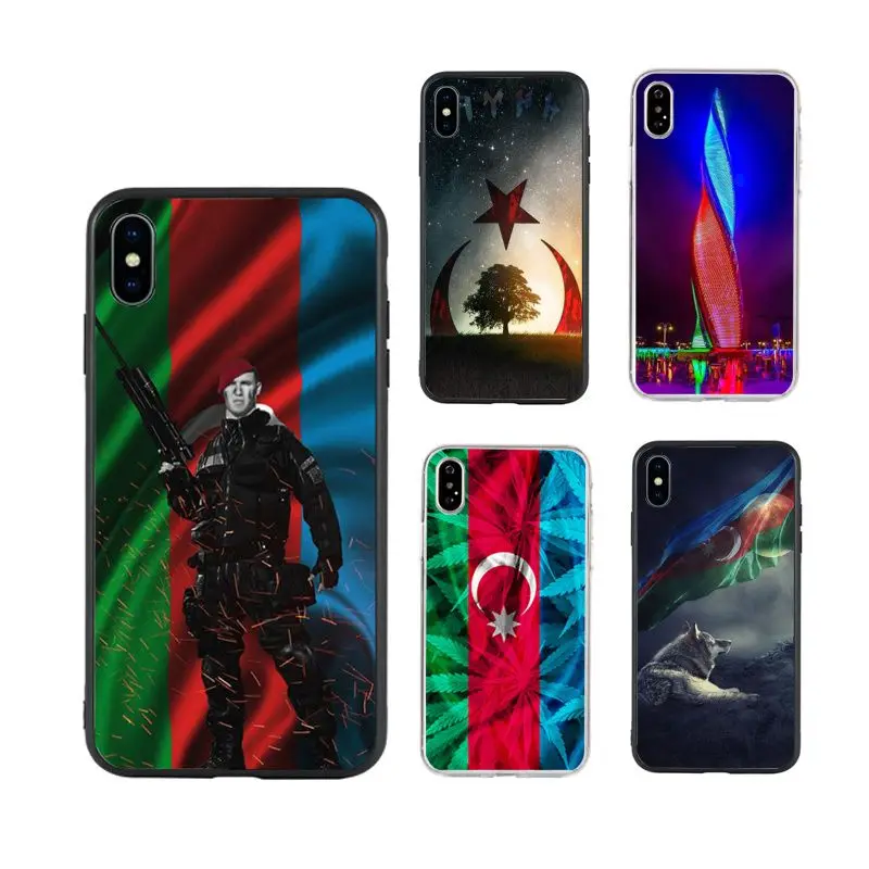 

Azerbaijan buta flag fashion art Phone Case for iPhone X XR Xs Max 11 11Pro 11ProMax 12 12pro max luxury fundas new arrival capa, Black/transparent