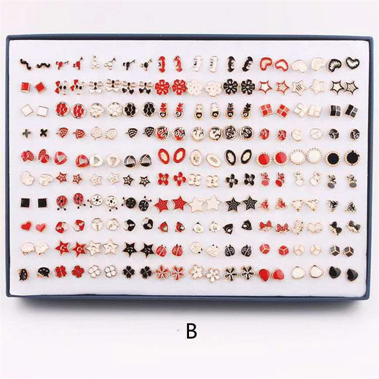 

Factory Direct 100 Pairs Boxed Stud earrings Gold-plated Oil Dripping Plastic Earrings Wholesale, As a picture