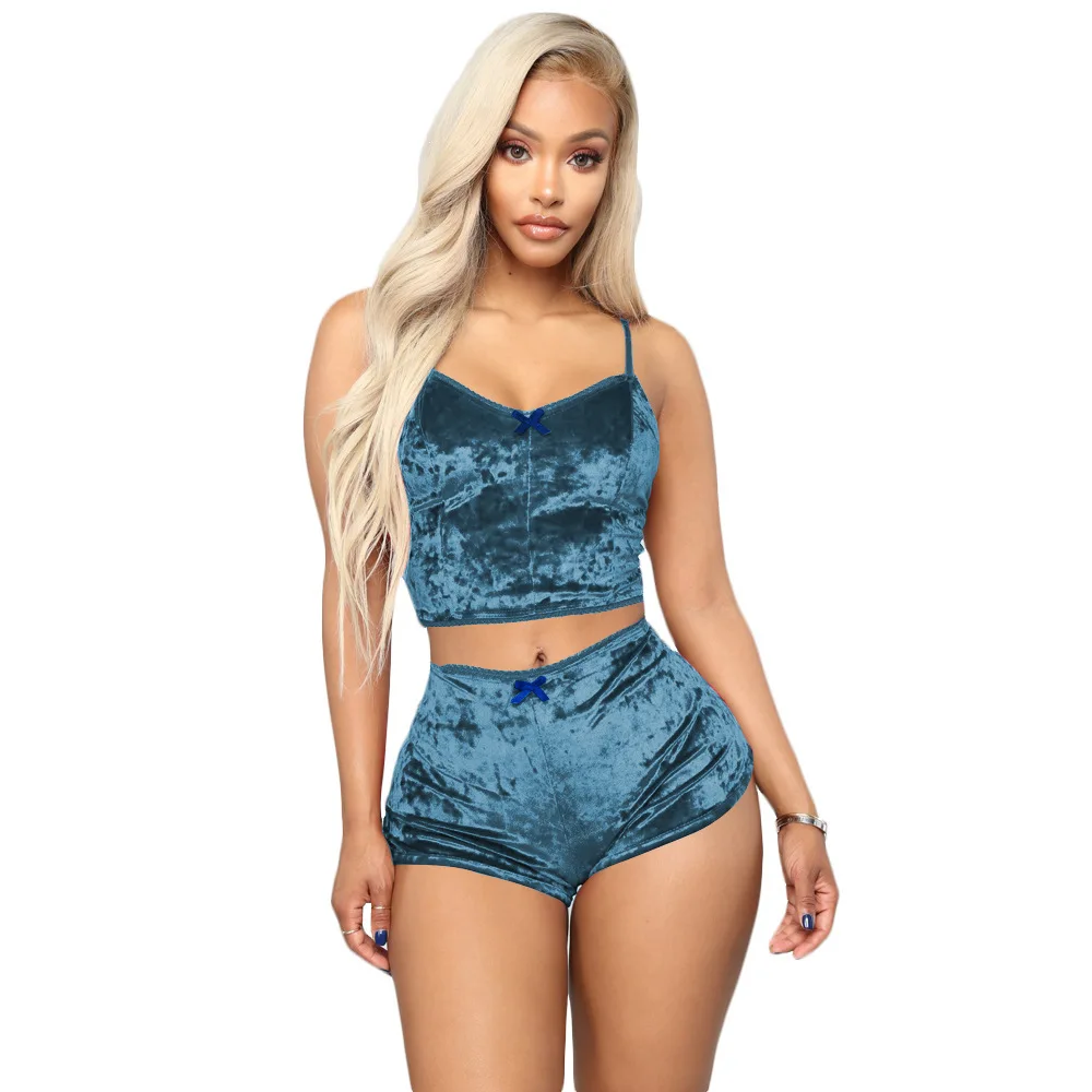 

Sexy Woman Lingerie V-neck Slim-fit Underwear Velvet Fabric Multicolor Two-piece Suit Hot Sale Sexy Lingerie Sexy Pajamas Suit, Customer's require