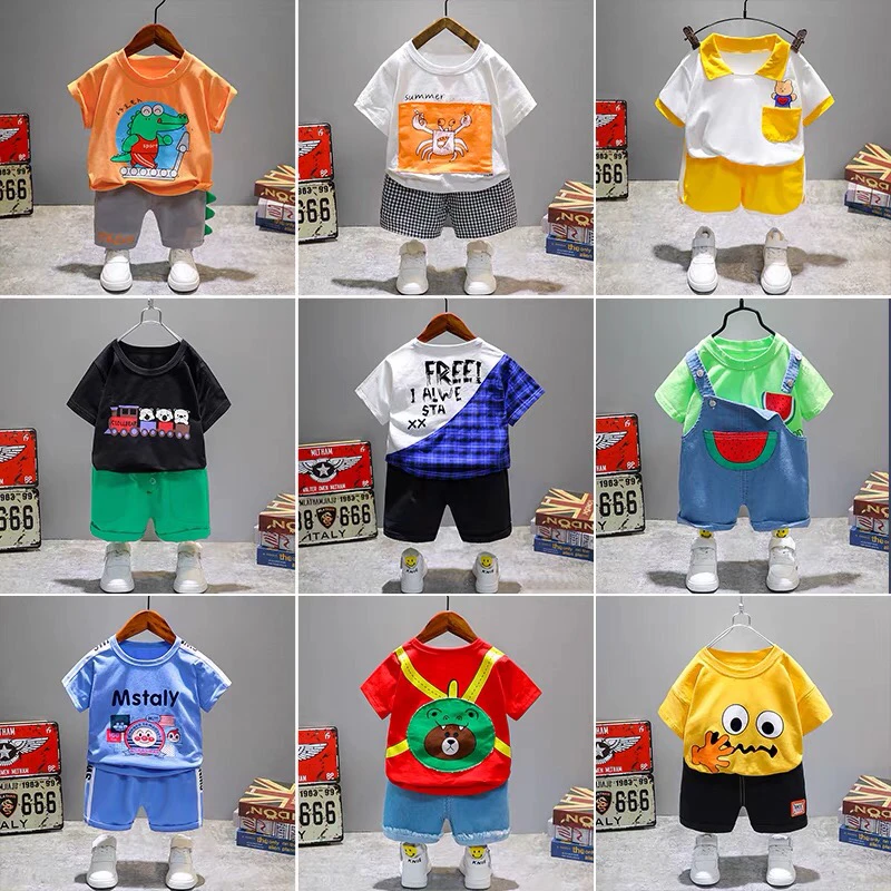 

2021 summer new children's short sleeve pure cotton set 2-11 years old children's short sleeve factory wholesale, Picture shows