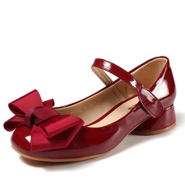 

Hot Sale Children's Leather Princess Dress Shoes With Bow Girls Party Shoes, Red, pink, black