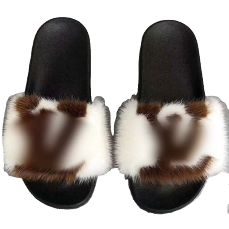 

Fashionable High Quality fur home slippers fur mink slipper logo Fur Slides