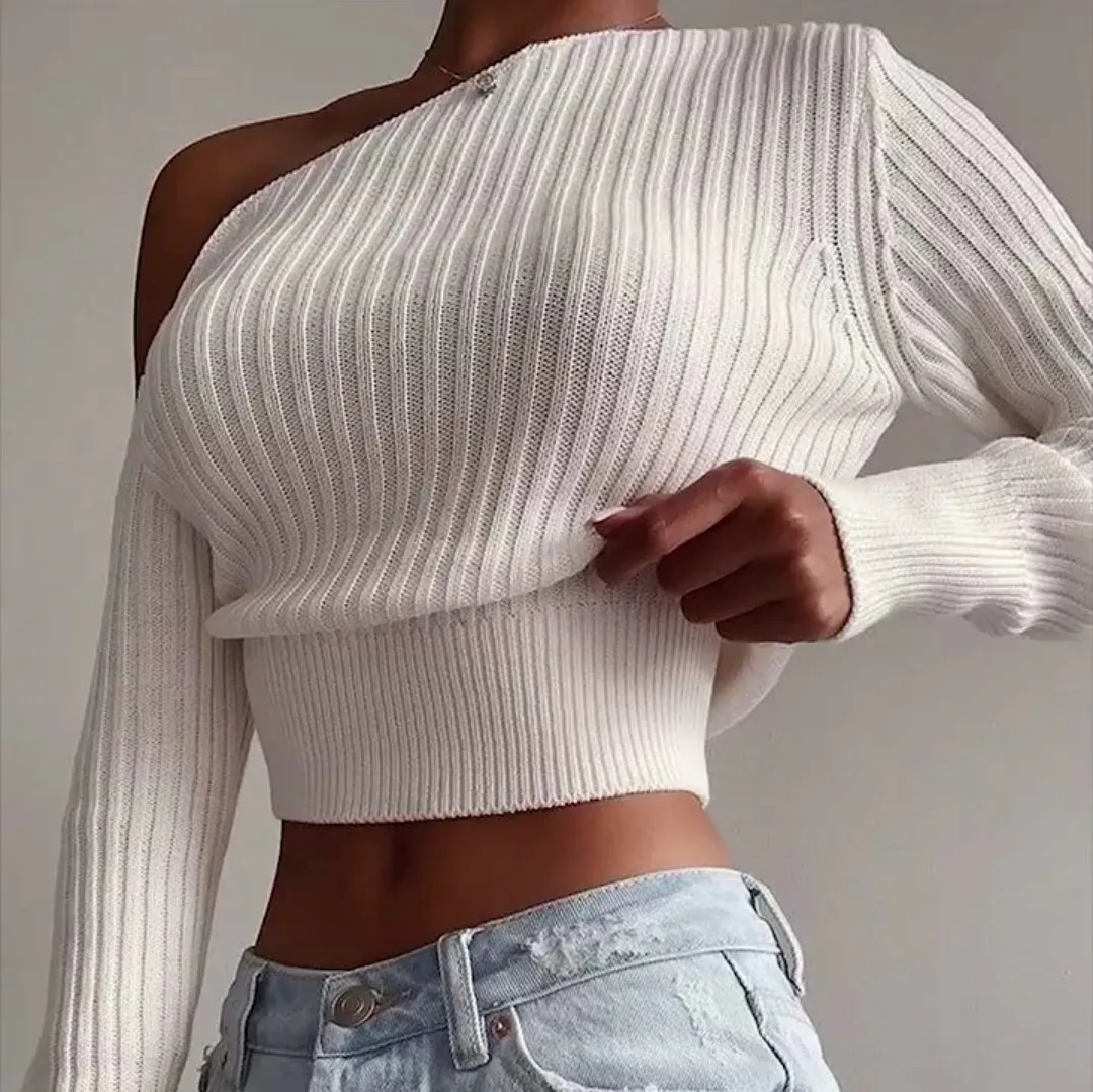 

2021 Fall Sweater Women Clothing Women Crop Top Sexy Outfits Solid Ladies Pullover Women Knitted Winter Sweater