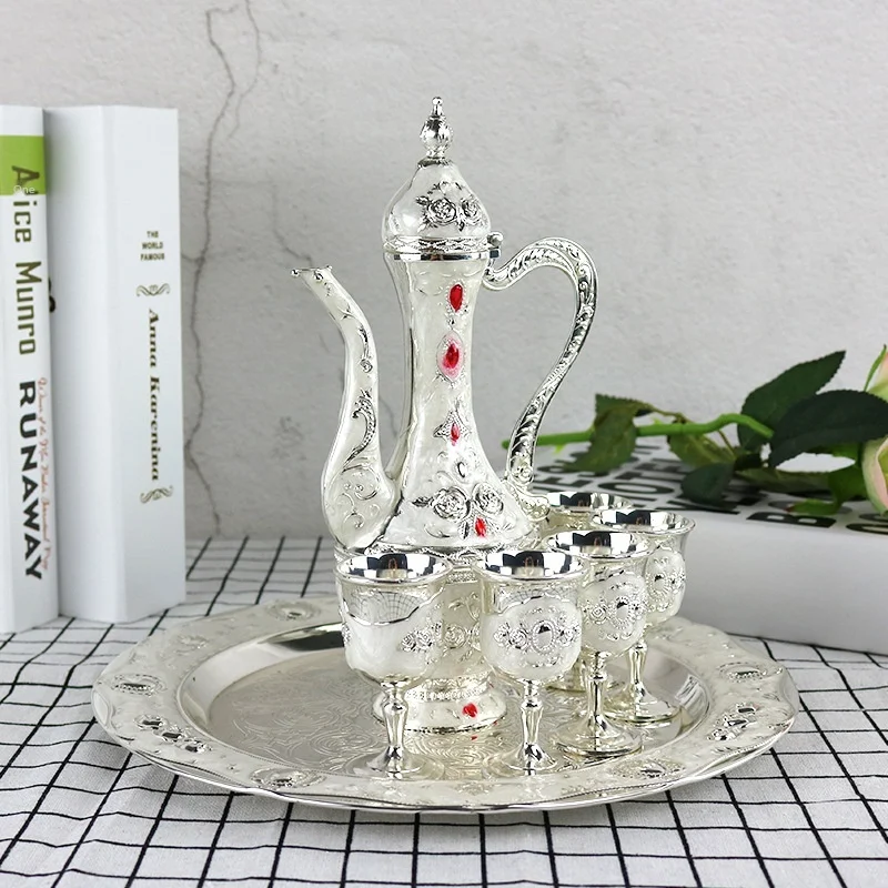 

Qian Hu Moroccan Silver Coffee Teapot Wedding for One Tea and Coffee Set Classical Home Decoration, Multi color