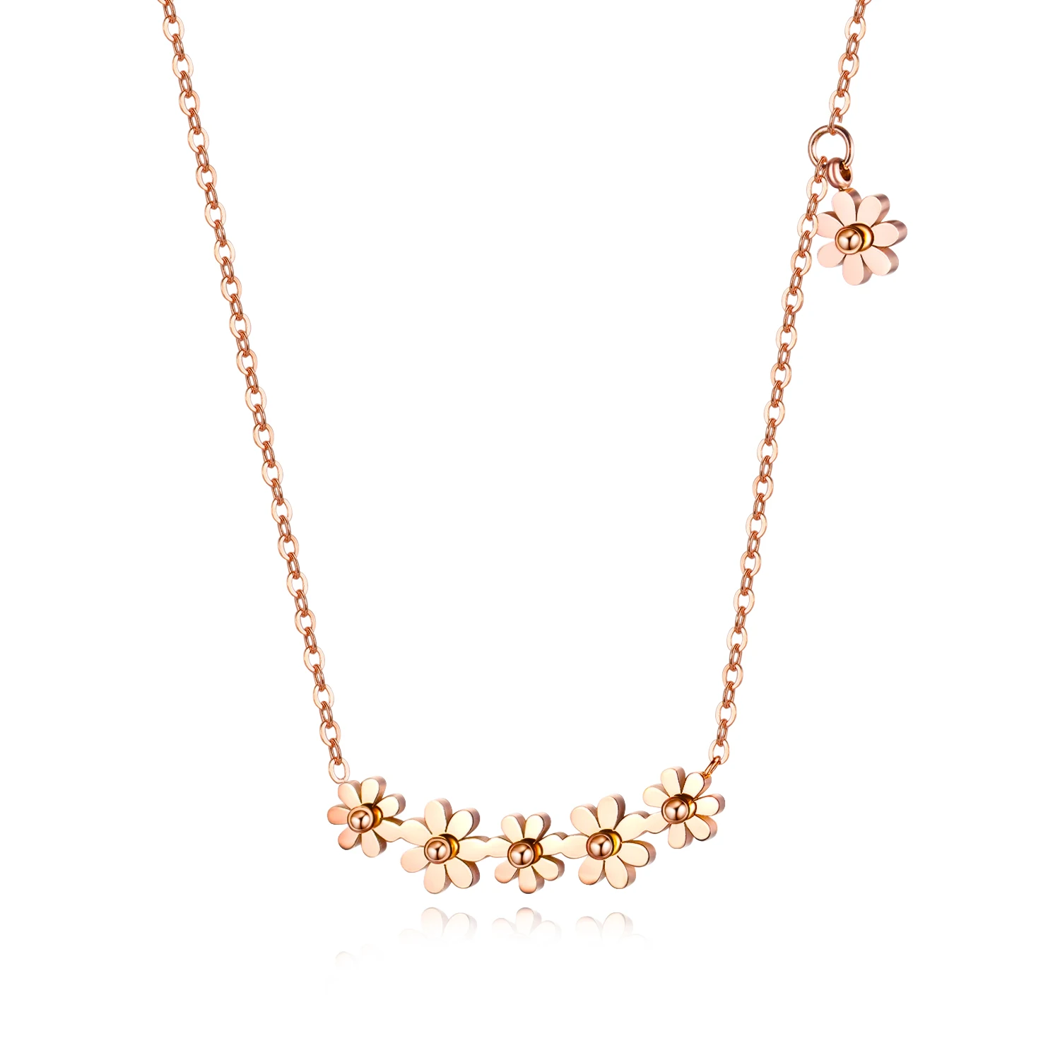 

Hot sale rose gold small daisy flower stainless steel pendant necklace for women
