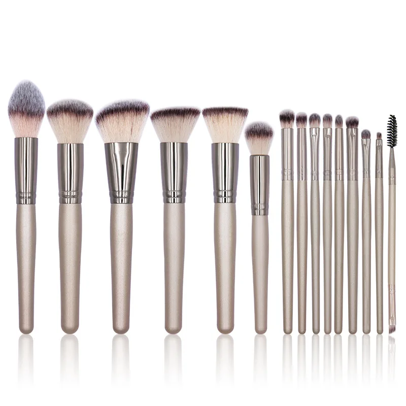 

2020 amazon makeup brushes set foundation customized 15pcs Beauty product no label makeup brush private logo brochas para, Champagne gold