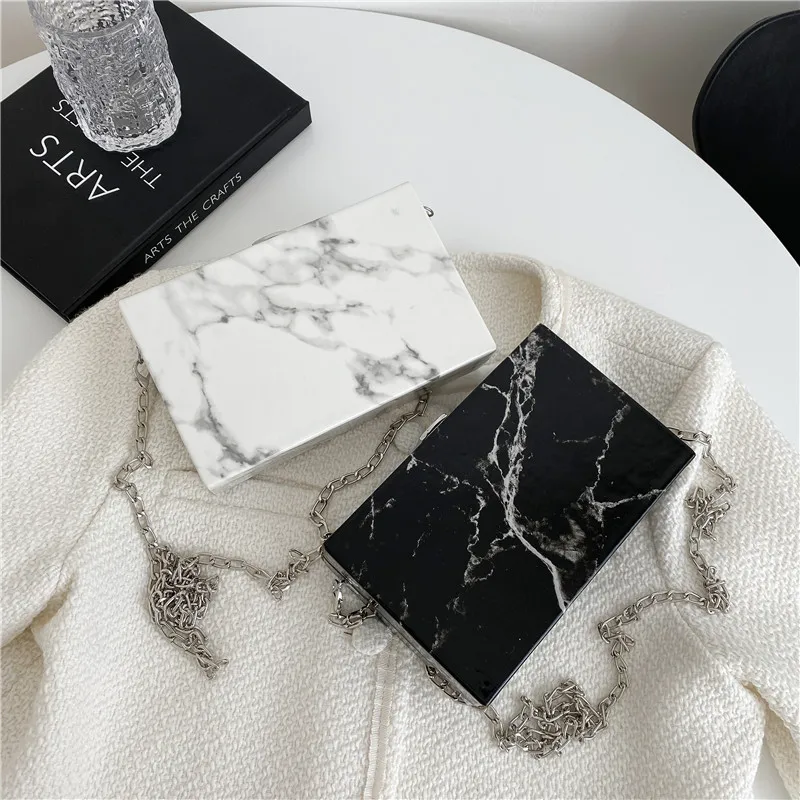 

New Style Vintage Marbling Box Bag Shoulder Chain Purses Designer Handbags For Women Ladies Purses And Handbags, 2 colors