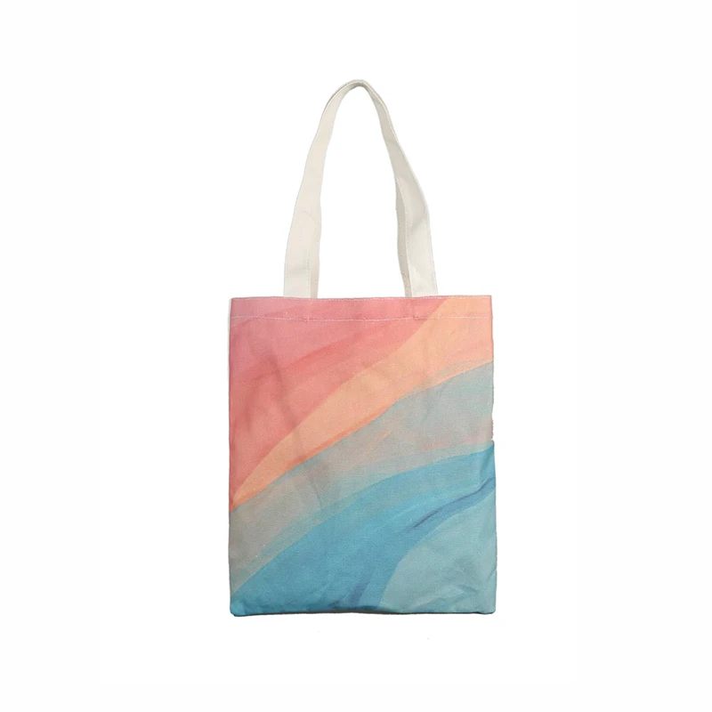 

Hot sale rainbow morandi color full color fashion leisure women cotton tote shopping bag