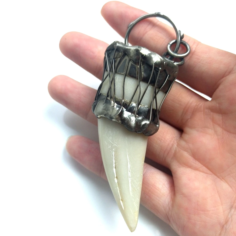 

Wholesale soldering animal tooth pendant fashion long horn beaded charms teeth bone accessories components for men women jewelry, White