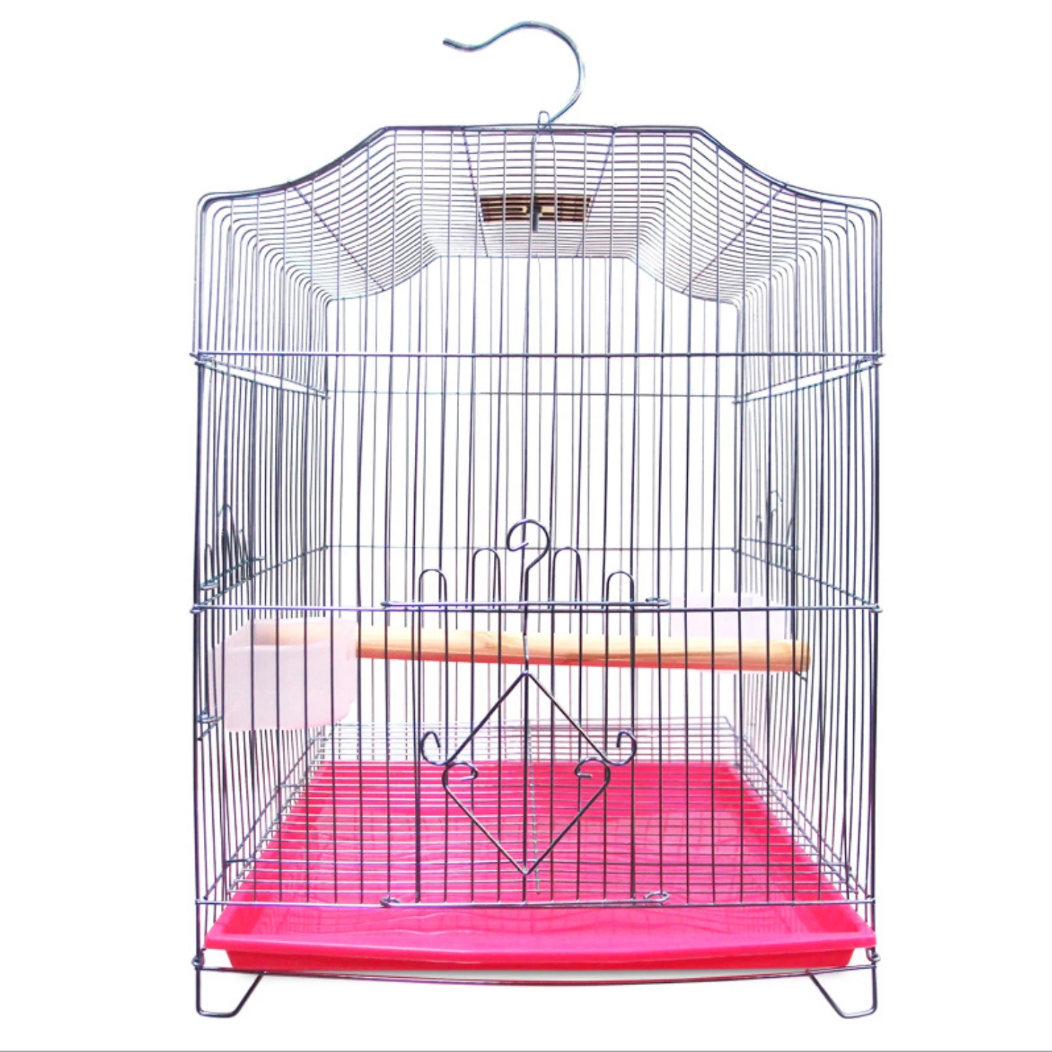 

Cheap parrot bird cage electro-plated galvanized small bird cage stainless steel bird cage with perch stand and feeder, Pink/blue