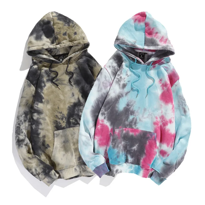 

High Quality Men Tie-dye Hooded Spring Autumn Tie-dye Gradient Hip Hop Couple Loose Pullover Sweatshirt Cotton Plus Velvet Tops, Picture shows