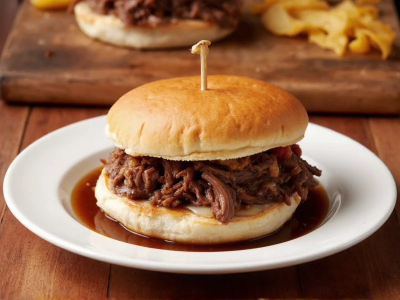 Homemade french dip sandwich with au jus broth