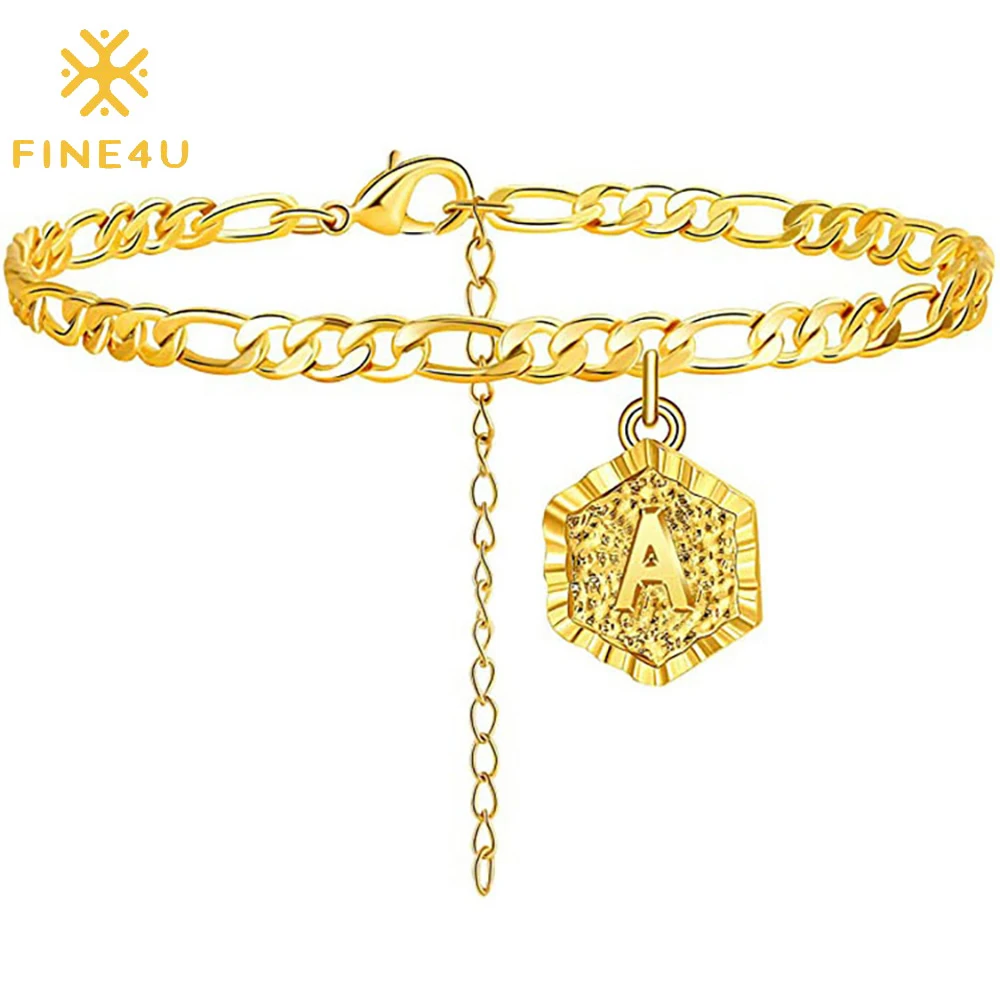 

Women fashion ankel bracelet foot jewelry 2021 cuban link chain initial letter 18k gold plated anklets