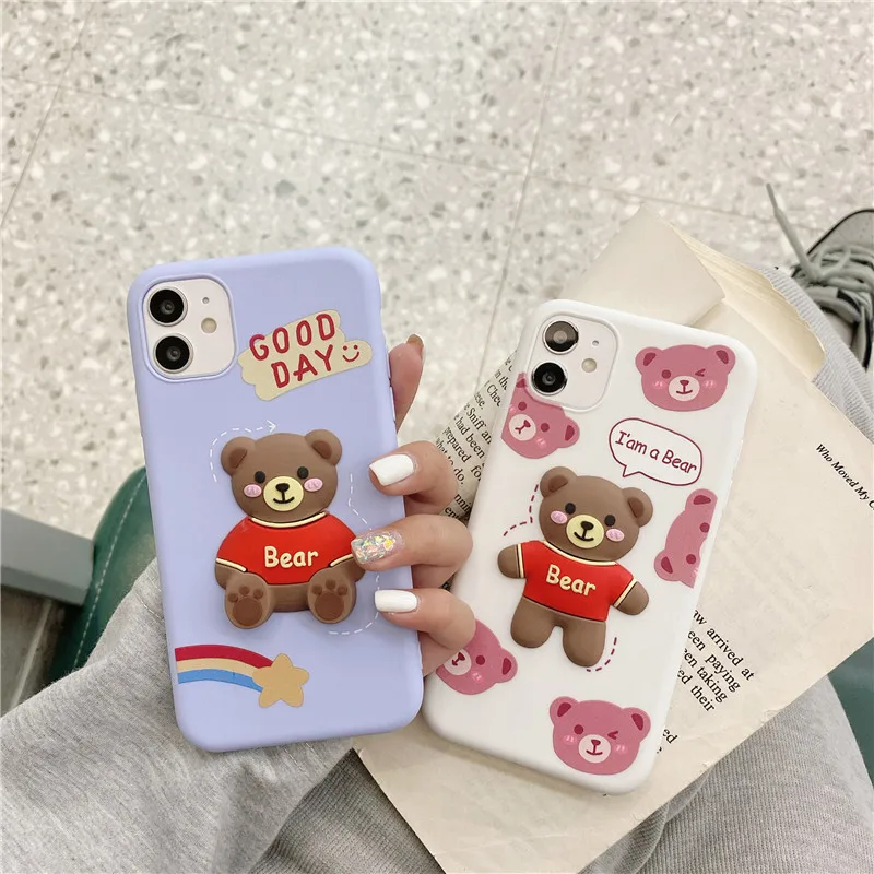 

2021New arrival 3D cartoon kawaii bear girl soft mobile phone cases for Samsung A32 A52 A72 S21 Note20 M51 A71 A02S A31 A11 A41