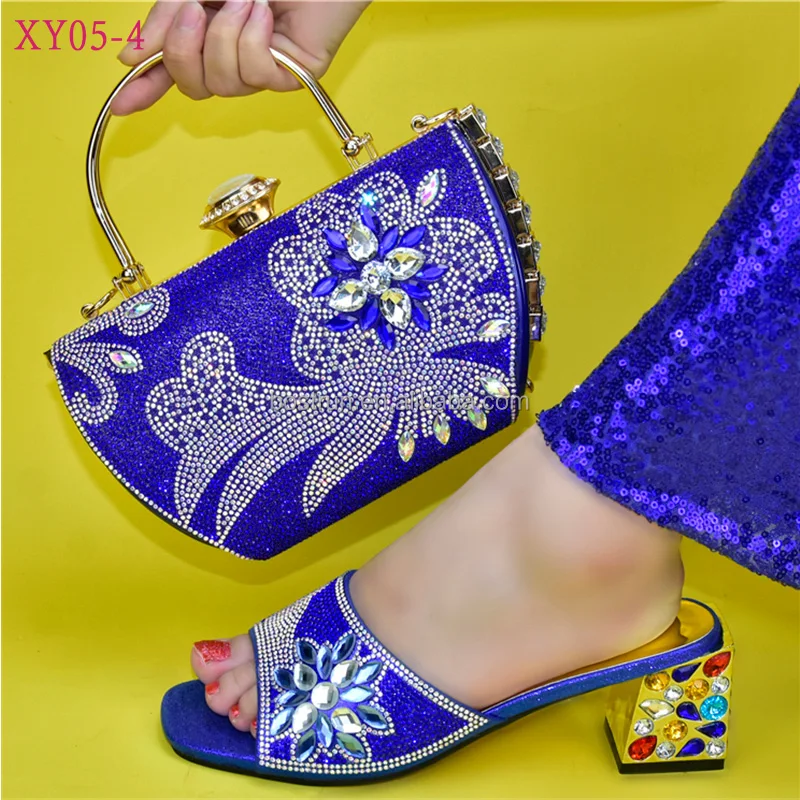 

XY05 Italian Decorated With Crystal Shoes And Bags Set Hot Selling African Woman Shoes And Bag To Match Set For Wedding Party