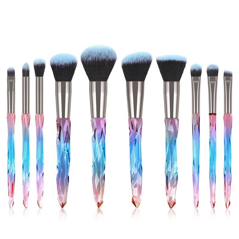

Hot In Europe And America 10pcs Crystal Handle Make Up Brushes Powder Eye Shadow Makeup Tool Kits Brush Set, Photo