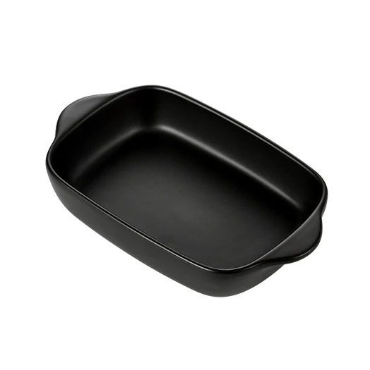 Wholesale cheap double handles baking pan matte restaurant porcelain bakeware.jpg