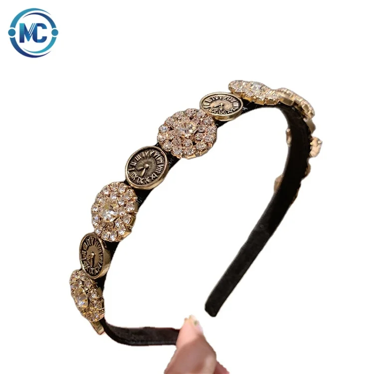 

fashion simple baroque retro rhinestone headband trend personality headband, Black