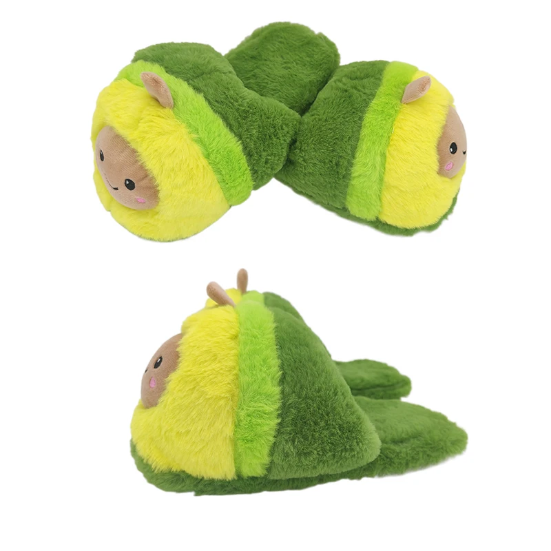 

HIgh Quality Super Soft Women Home Indoor Plush Slipper Winter Avocado Plush Slippers, Green