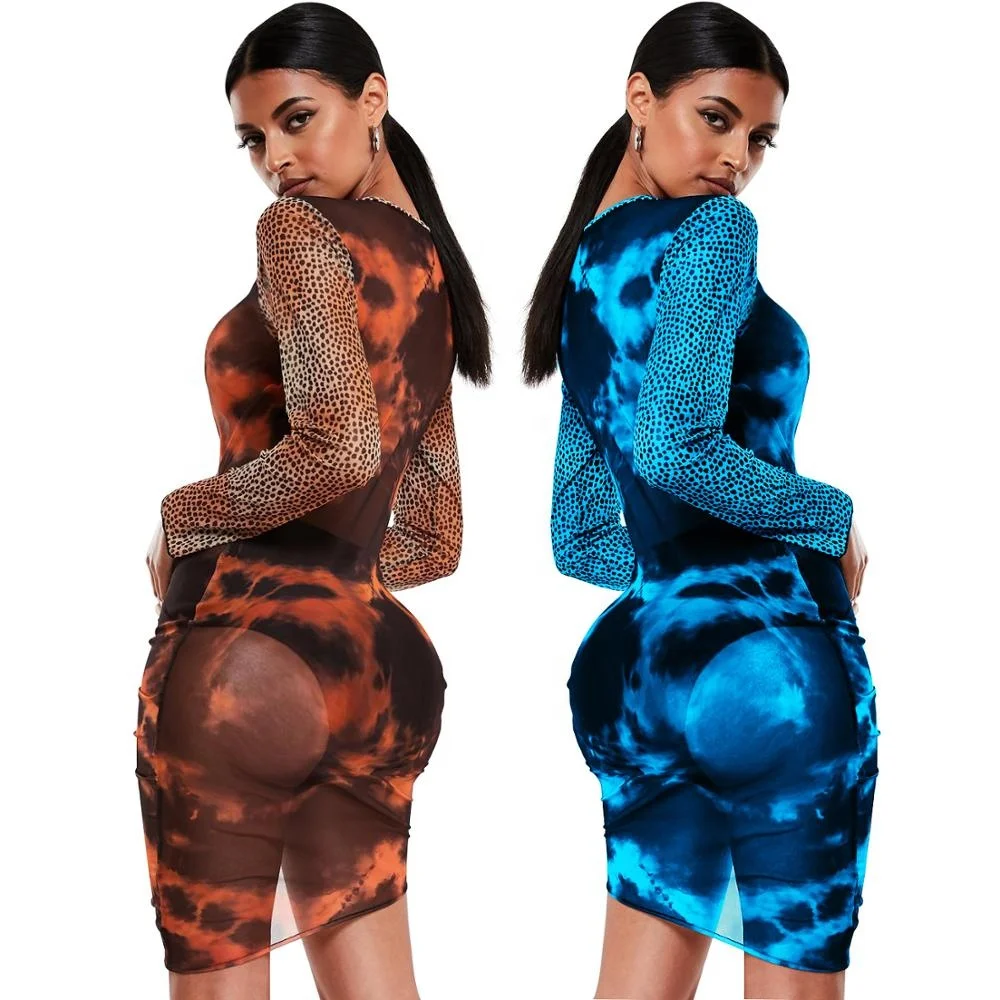 

B62137A European and American women's 2019 newest sexy mesh irregular dress