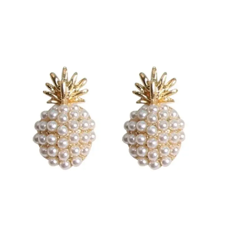 

cheapest price alloy summer cute fruit pineapple pearl piercing stud earrings