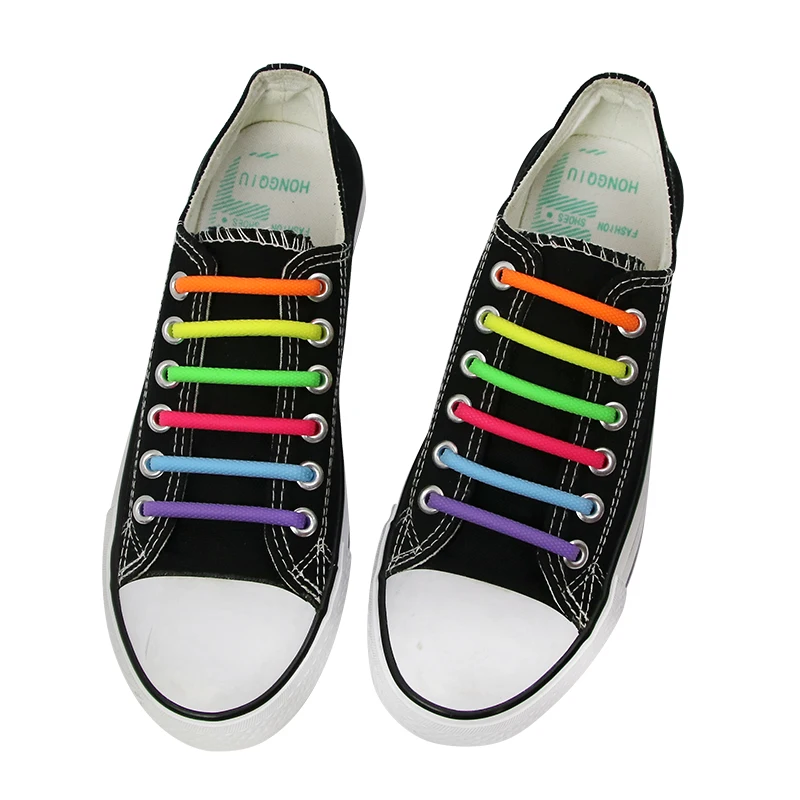 

Waterproof Durable Tieless No Lace Silicone Oval Elastic Shoelaces for Adults and Kids, Black,red. blue 12 colors available or custom