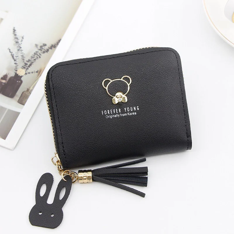 

Korean Fashion Girl Purse Short Cartoon Cute Bear Large Capacity Student Purse Multi-functional Multi-card Zipper Female Wallets