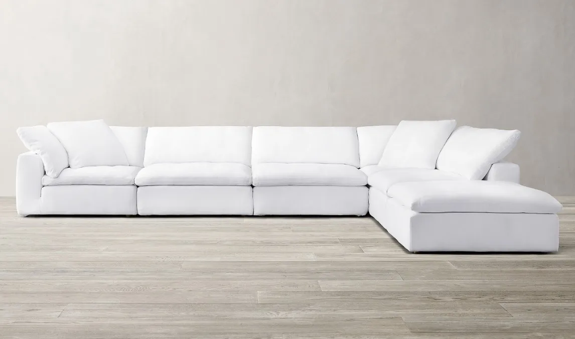 Home Sofa Set Furniture Living Room White Linen Cloud Sectional Sofa