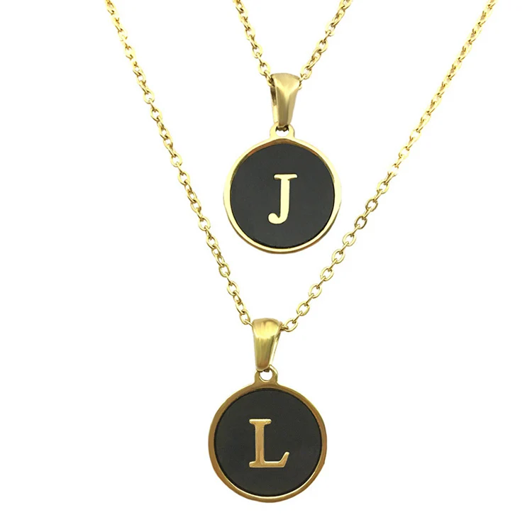 

New Fashion Statement Gifts Gold Chain Round Pendant Name Letter Stainless Steel Initial Alphabet Necklace For Women, As shown