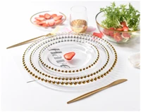 

Wedding table accessories new reef colored gold bead glass charger event glass plates for weddings