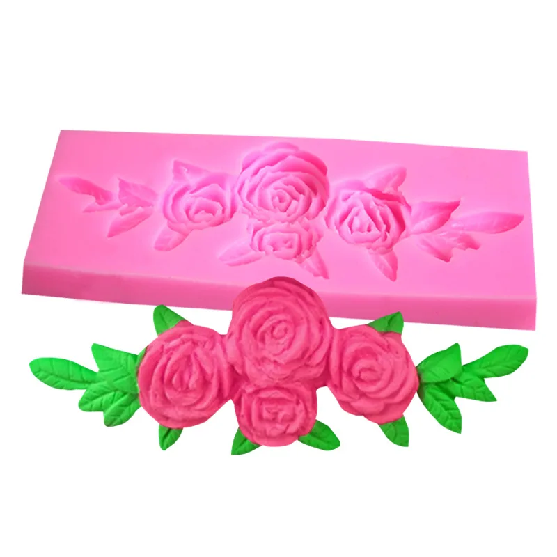 

4 Roses Flower Shape Fondant Silicone Mold, Chocolate Baking Cake Decoration Mold Making Handicraft Bakeware Tool Accessories