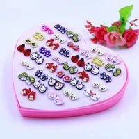 

Korean fashion soft pottery anti-allergic plastic needle cartoon animal flower and fruit mixed 36 pairs of earring sets