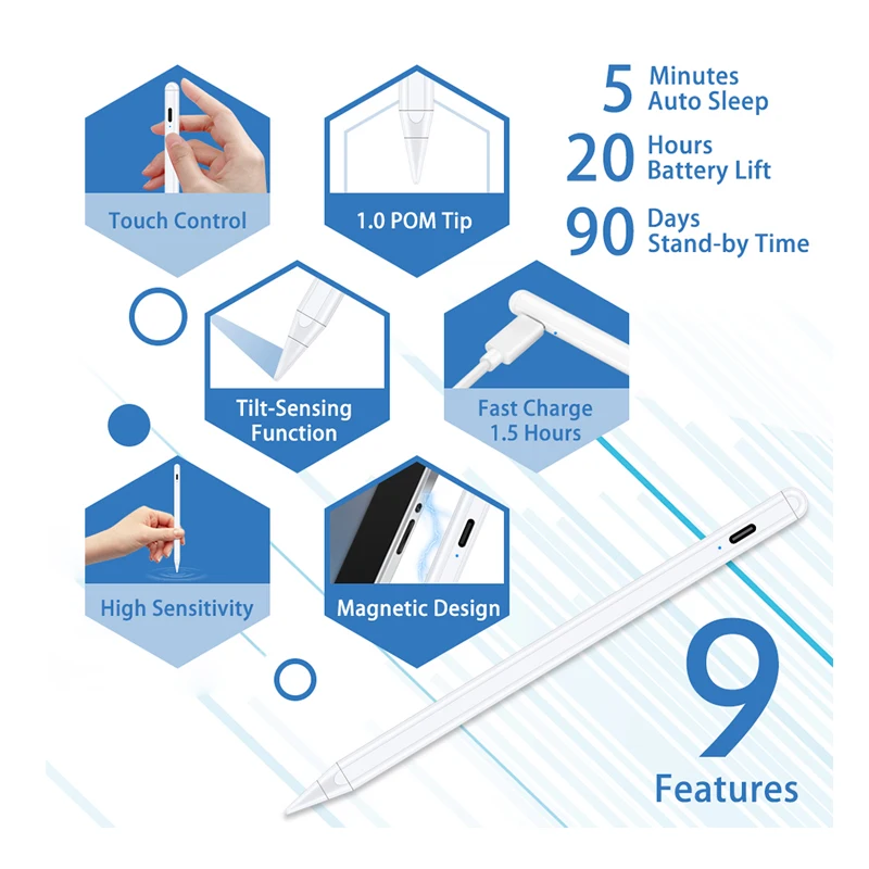 

Custom Tablet Stylus Pen for Apple iPad Touch Screen Pencil, Black / white