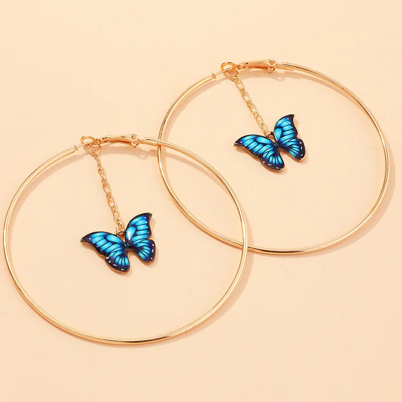 

Explosive European And American Fashion Exaggerated Oil Drop Pattern Butterfly Earrings Female Personality Large Circle Earrings, Picture shows