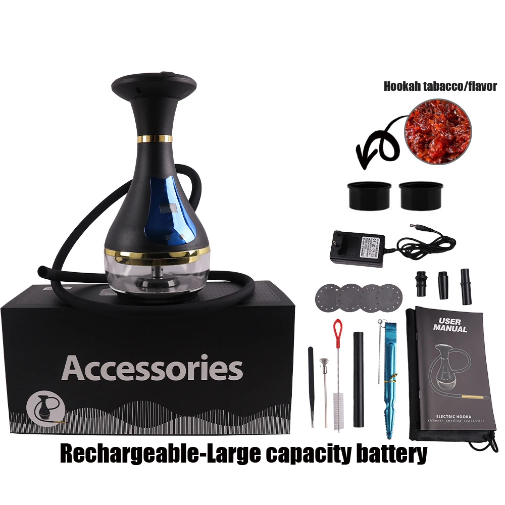 Factory LED Light No Coal Head Electric Hookah Shisha Portable Hookah Electronic Chicha Rechargeable Hookah Shisha