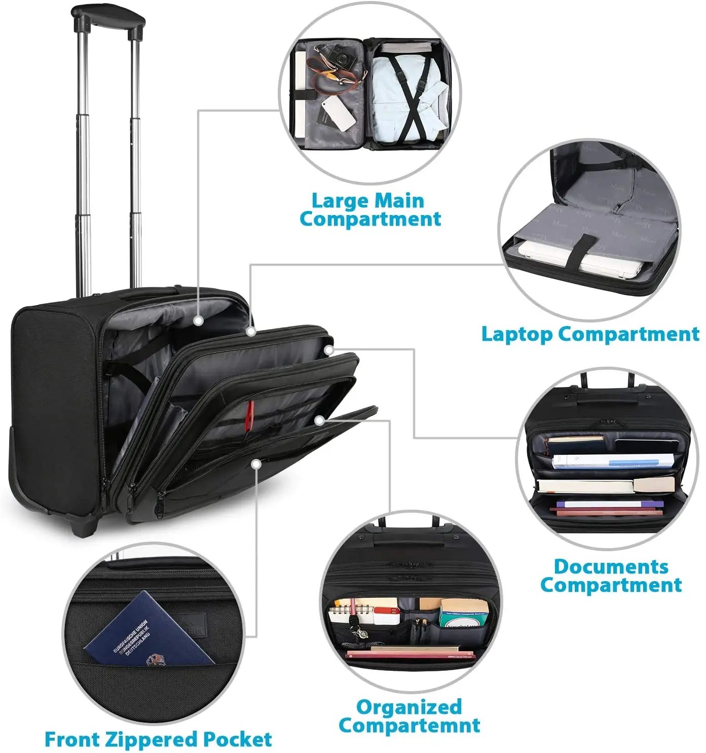 

17 Inch Laptop Carry on Trolley Business Luggage Case Square Travel Bag School College Rolling Briefcase with Wheels