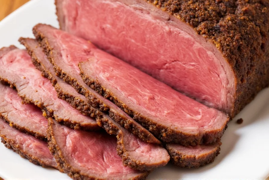 Seasoned roast beef on a cutting board
