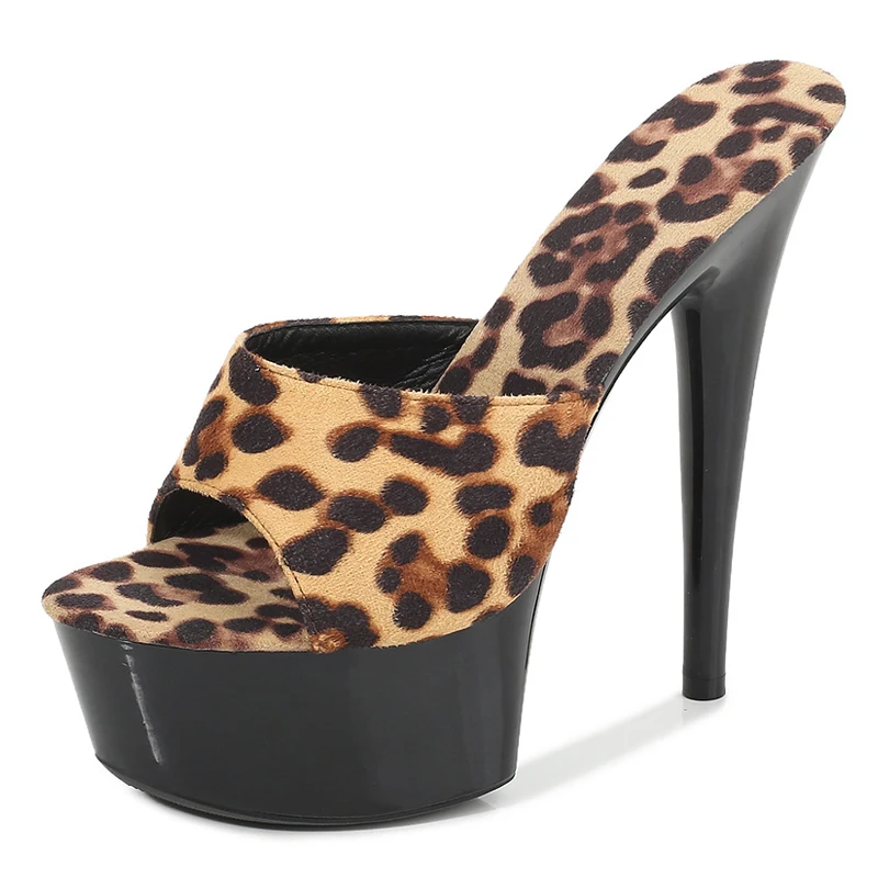 

woman shoes new arrivals 2021 Catwalk model high heels fine heel sexy black waterproof platform leopard hells sandals slippers