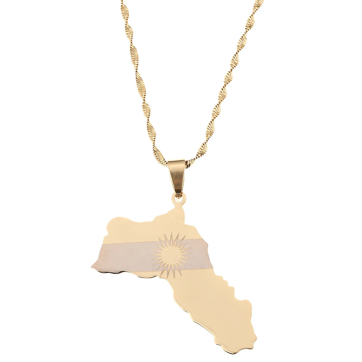 

Kurdistan Region Map Pendant Necklace Kurdish Flag Gold Color Koerdistan Charm Jewelry For Women